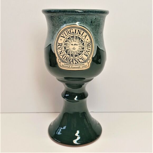 Virginia Renaissance Faire 1997 Second Annual 7-3/4" Glaze Pottery Goblet 15/500 - Picture 1 of 5